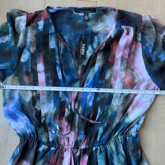 WHBM Long Sleeve V-Neck Pleated Chiffon Blouse NWT - Picture 9 of 11